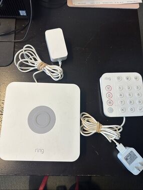 Ring White Alarm Base Station and White Keypad with Power Adapter
